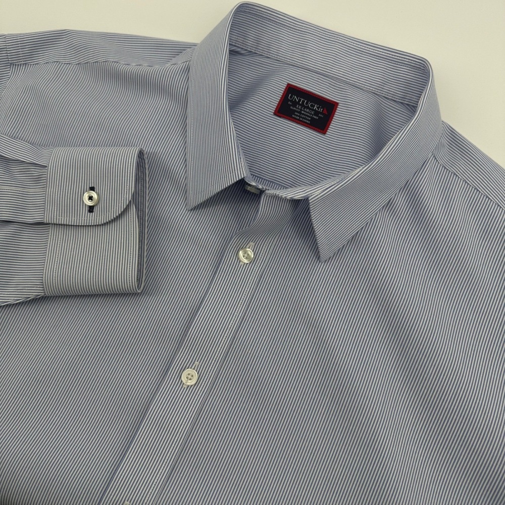 UNTUCKit Bordeaux WF Mens XXL Slim Fit Blue Striped Wrinkle Free Shirt 31365